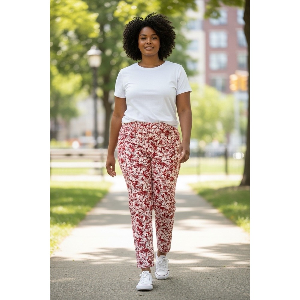 Talbots Chatham Crop Pants Red White Floral Print Size 14 NWT